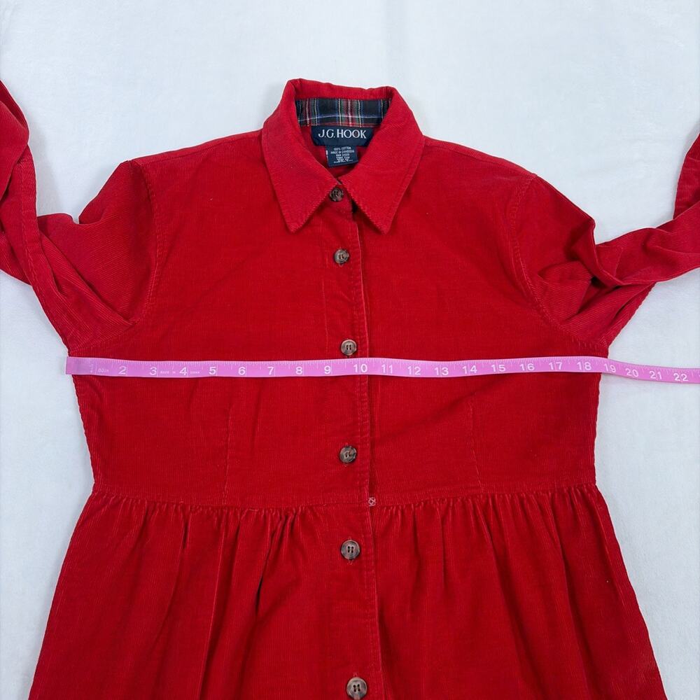 Vintage JG Hook Shirt Dress 8 Red Corduroy Button Front Prairie Cottage Holiday - Picture 8 of 8